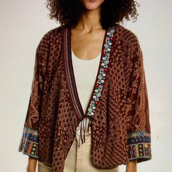 JOHNNY WAS "Square Seraphina" Embroidered Short Kimono/Wrap is NWT!! MEDIUM - Picture 2 of 10